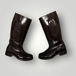 Rare Frye Patent‎ Leather Boots genuine shearling lining Brown Sz 6